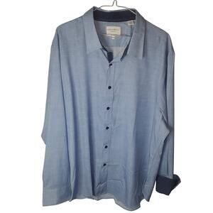 NEW Construct Shirt Mens XXL Chambray Blue Slim Fit 4-Way Stretch Poly Flip Cuff